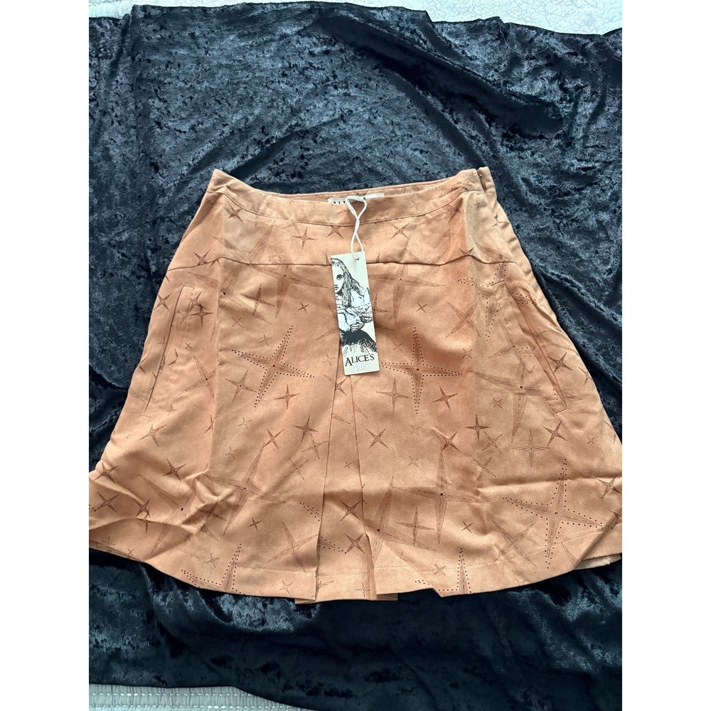 Alice's Pig Brown Geometric Pleated Midi Skirt Pockets Size 4 NWT‎ AP0203A